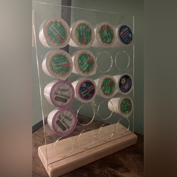 Coffee Pod K-cup Organizer / Playdoh Storage Clear Stand Wood Base Color Golden - Picture 4 of 4